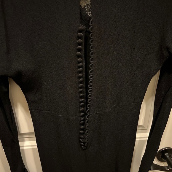 vintage 1930s black crepe mourning dress lace cutout, front gathers, Buttons - Picture 12 of 14